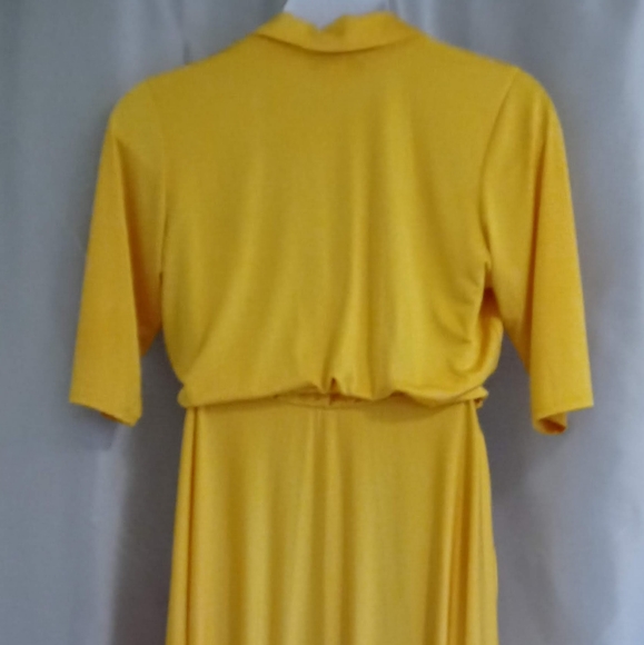 Sexy Diva Plus Size Canary Yellow Collared V Neck Wrap Maxi Gown W/ Pockets 2XL - Picture 4 of 8